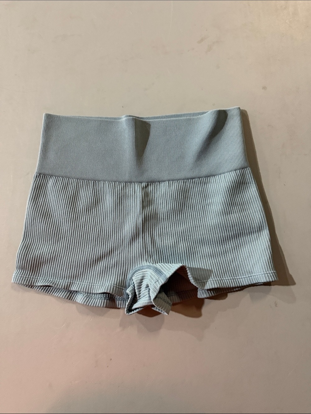 SHEIN Ribbed High-Waist Bike Shorts - Light Blue